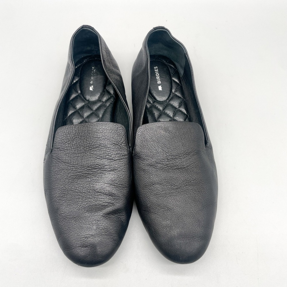 Birdies Womens 8.5 The Starling Smoking Slipper Loafers Black Leather Preppy